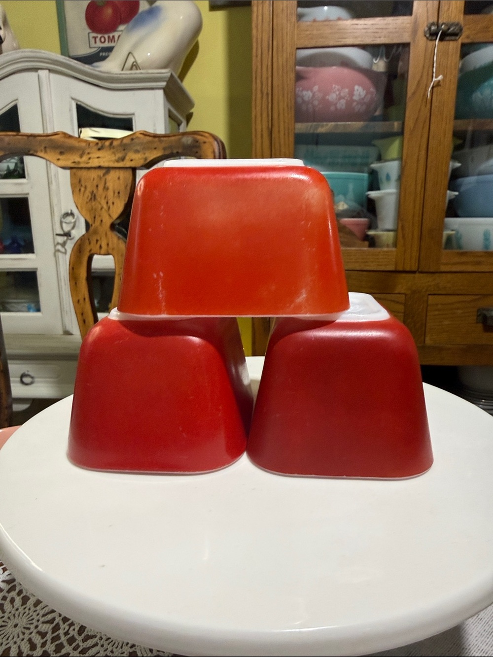 Set of 3 Red primary Pyrex refrigerator dishes no lids